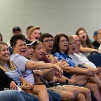 Crowd very excited over piano duel